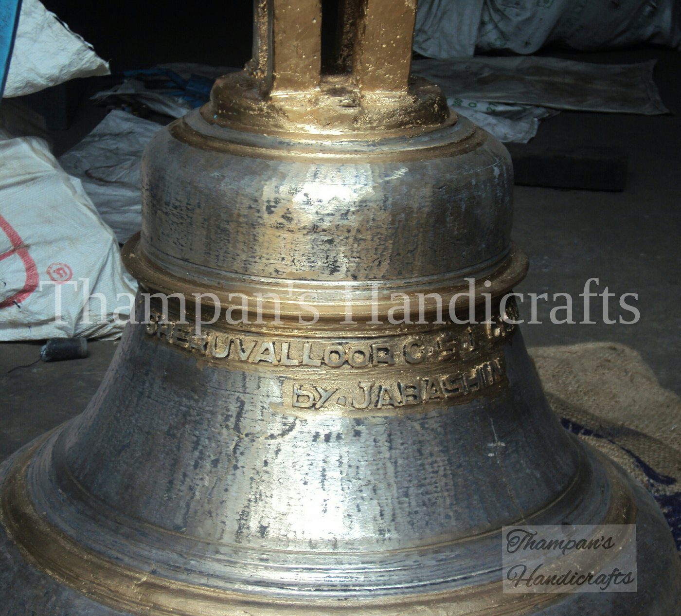 A bronze church bell cast at Thampan's Handicrafts in Mannar, Kerala