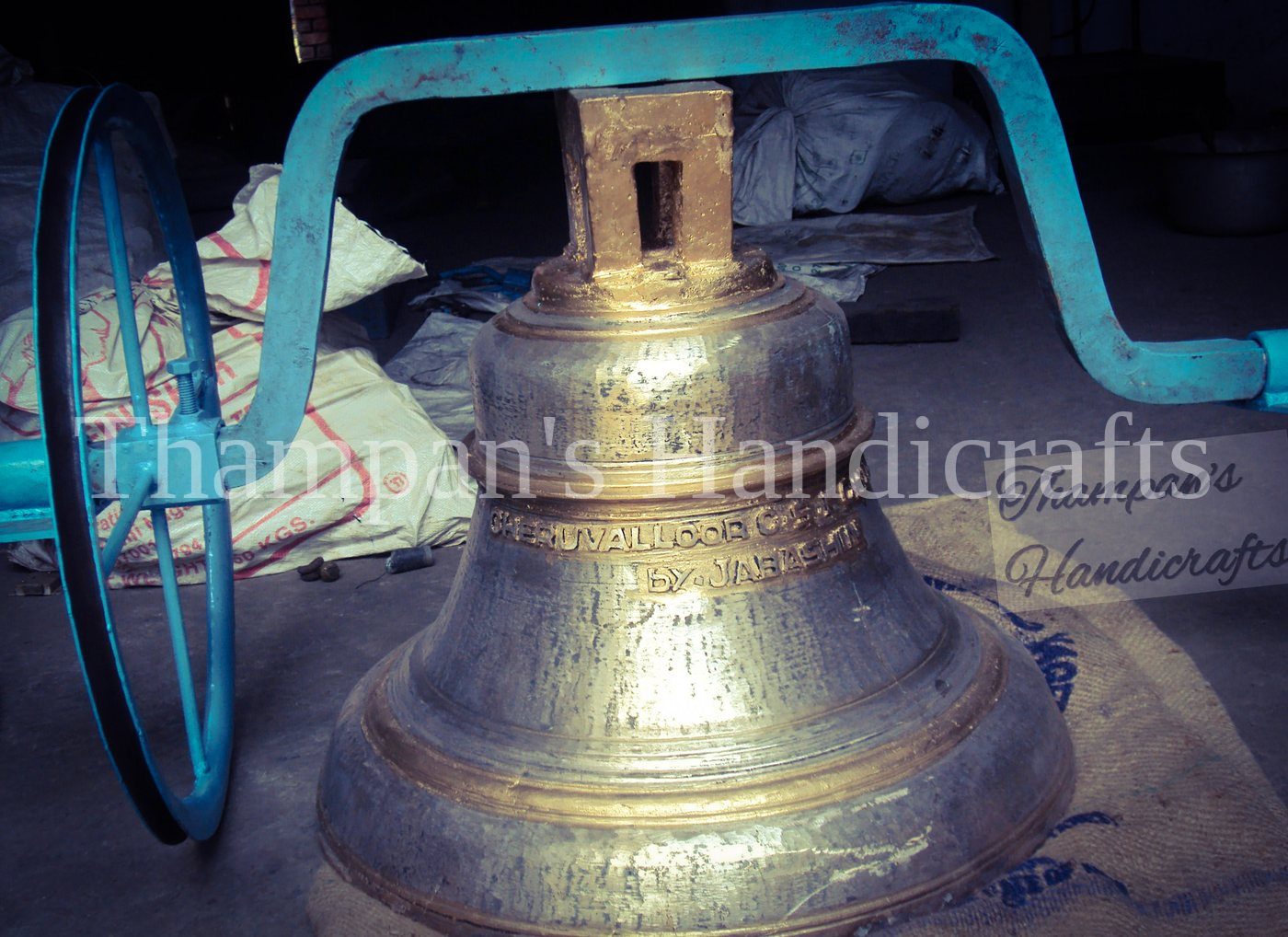 A bronze church bell at Thampan's Handicrafts, Mannar