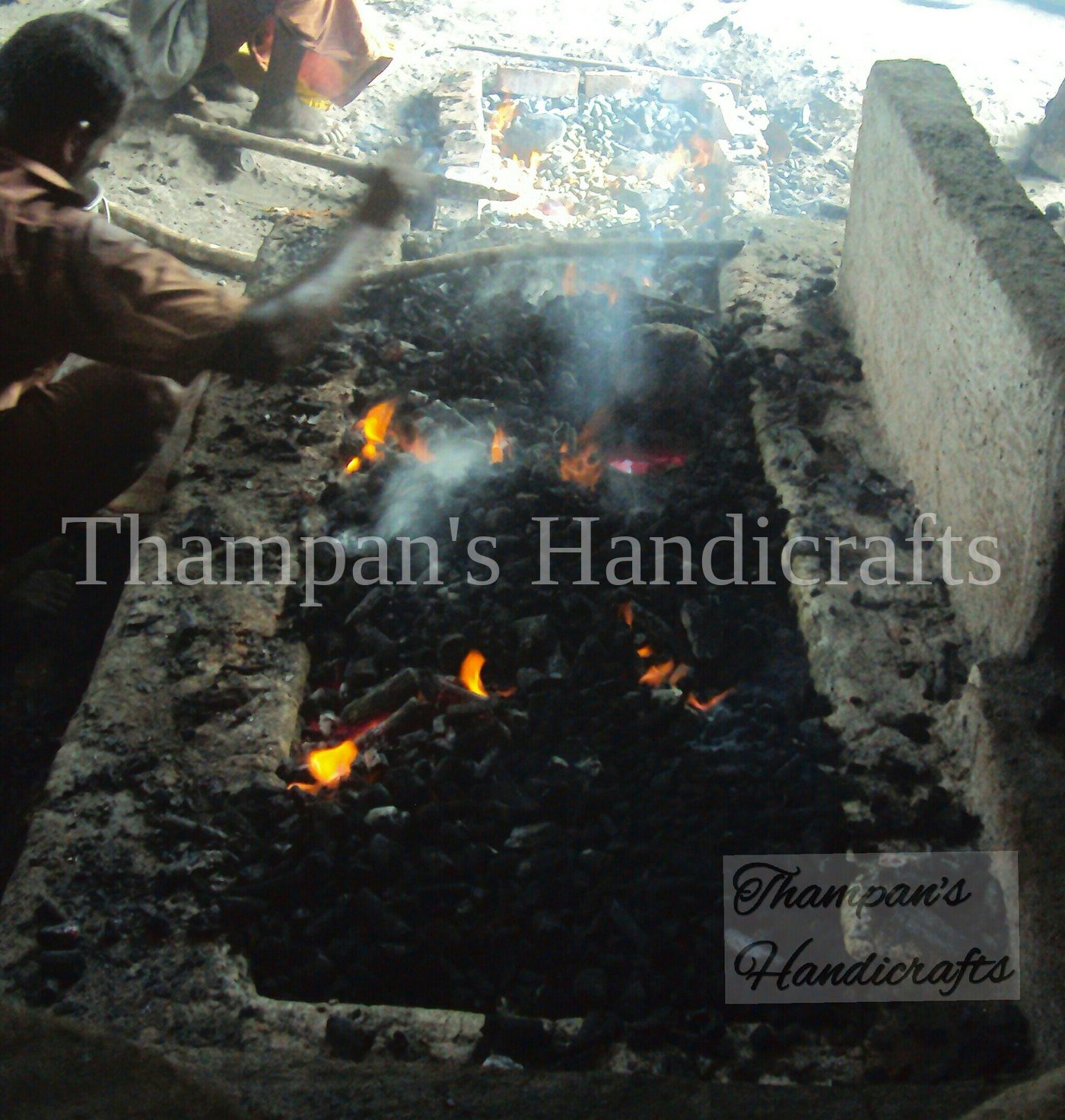 Molten bronze poured by hand from mud crucibles at the Mannar foundry